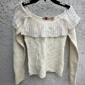 Y2k off the shoulder white sweater